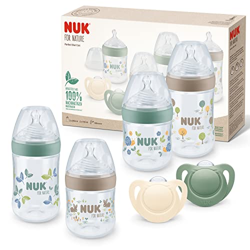 NUK Nature Sense Perfect Start set biberon | 0-18 mesi | 4 biberon con  sistema Anti-Colica, succhietto, spazzola per biberon e m