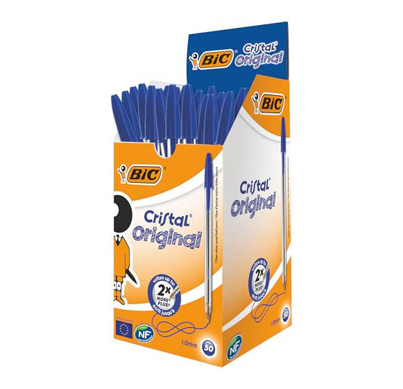 BIC Penne Blu a Sfera, Cristal Original, Punta Media, 1 mm, Confezione 50 Penne