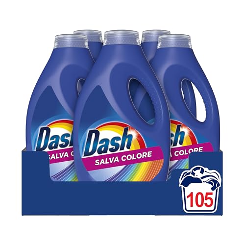 5 x Dash Detersivo Liquido Lavatrice - 105 Lavaggi - Salva Colore, Efficace A Freddo