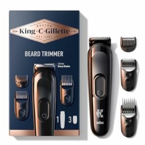 King C. Gillette Kit Regolabarba Elettrico con 3 Pettini e Accessori