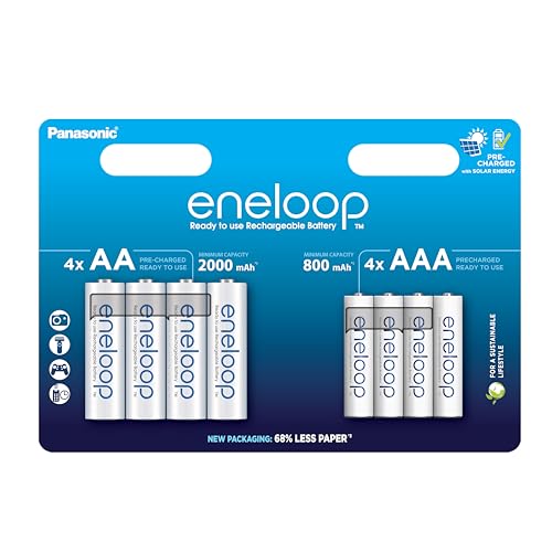 Panasonic eneloop 4 Batterie AA + 4 Batterie AAA Ricaricabili