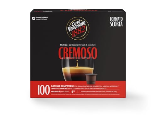 Caffè Vergnano 1882 Èspresso Cremoso, 100 Capsule, Compatibili Nespresso, Compostabili