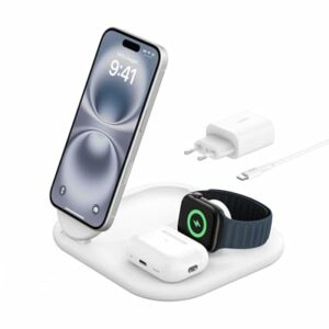 Belkin BoostCharge Caricatore magnetico pieghevole 3 in 1 Qi2 15W MagSafe - Bianco