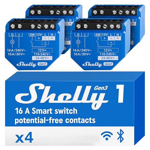 Shelly 1 Gen3 Interruttore Wi-Fi Intelligente Relè 1 Canale 16A - 4 Pezzi