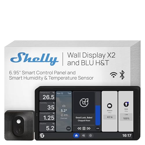 Shelly Wall Display X2 6.95" Nero + BLU H&T Sensore - Bundle